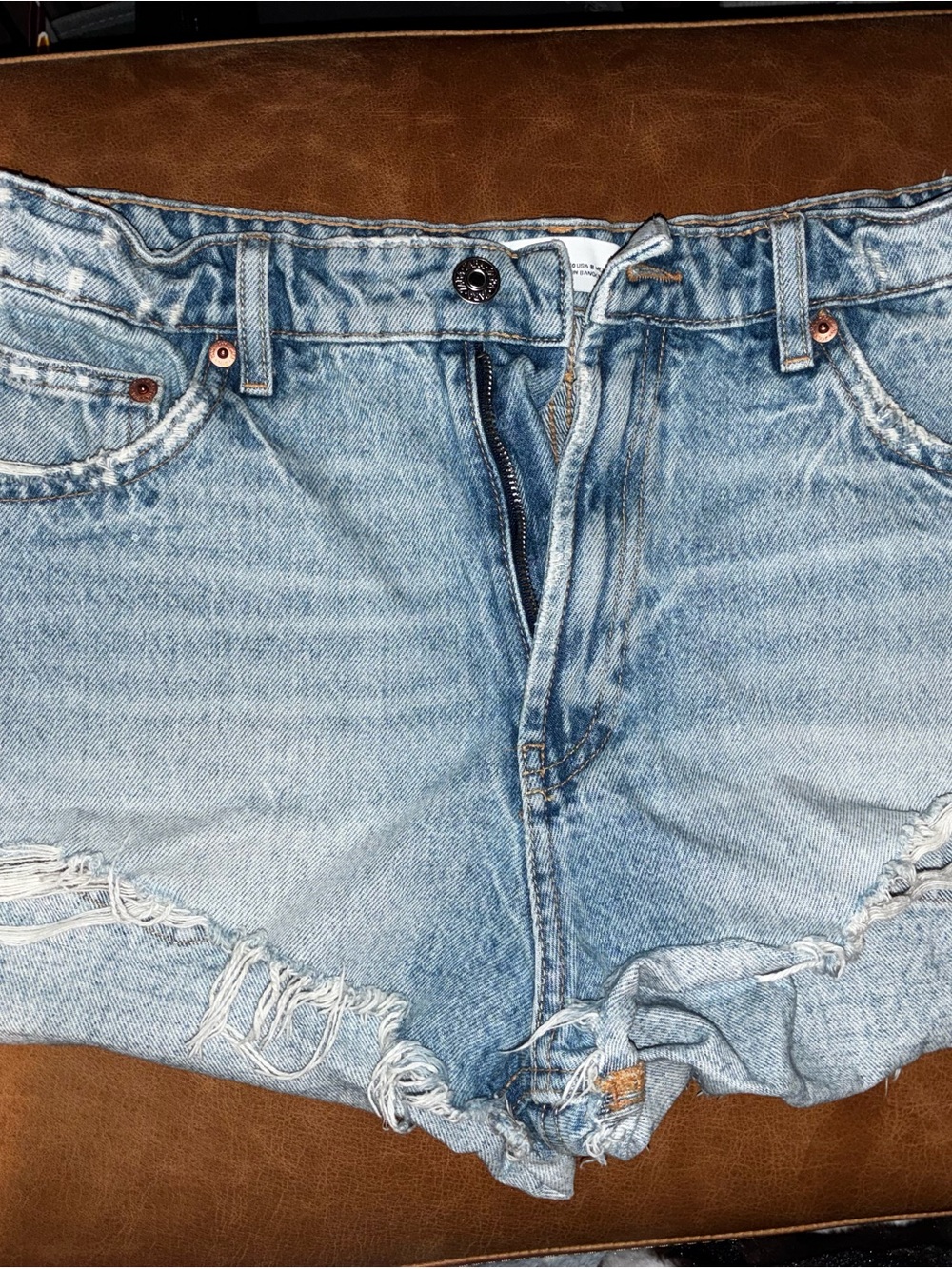 Zara Light Blue Distressed Denim Shorts